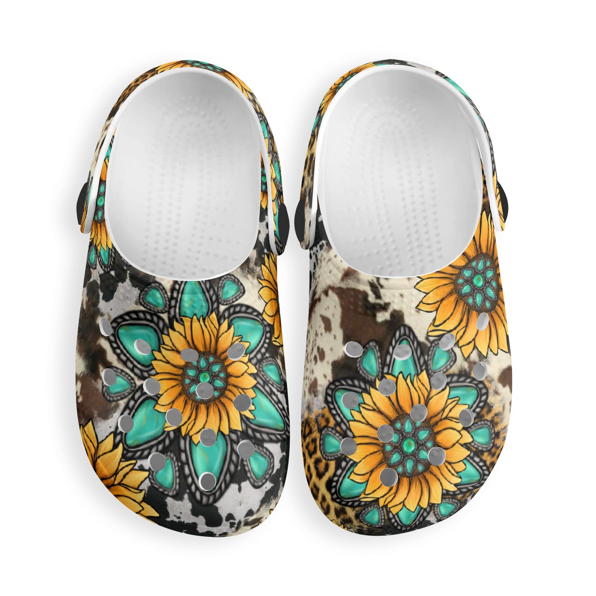 Kid's (11c-3y) Western turquoise concho Sunflower  Classic Clogs