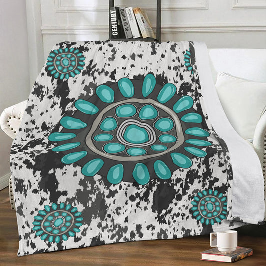 Cowhide Print and Concho Soft Polyester Premium Fleece Blanket