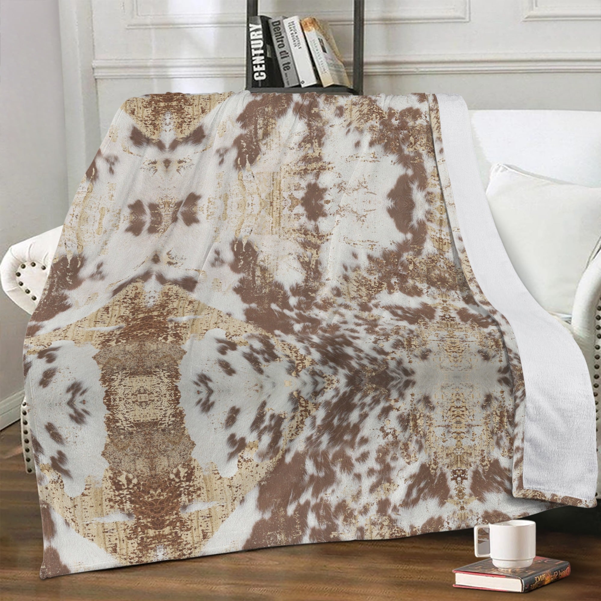 Distressed Cowhide Printed Soft Polyester Premium Fleece Blanket