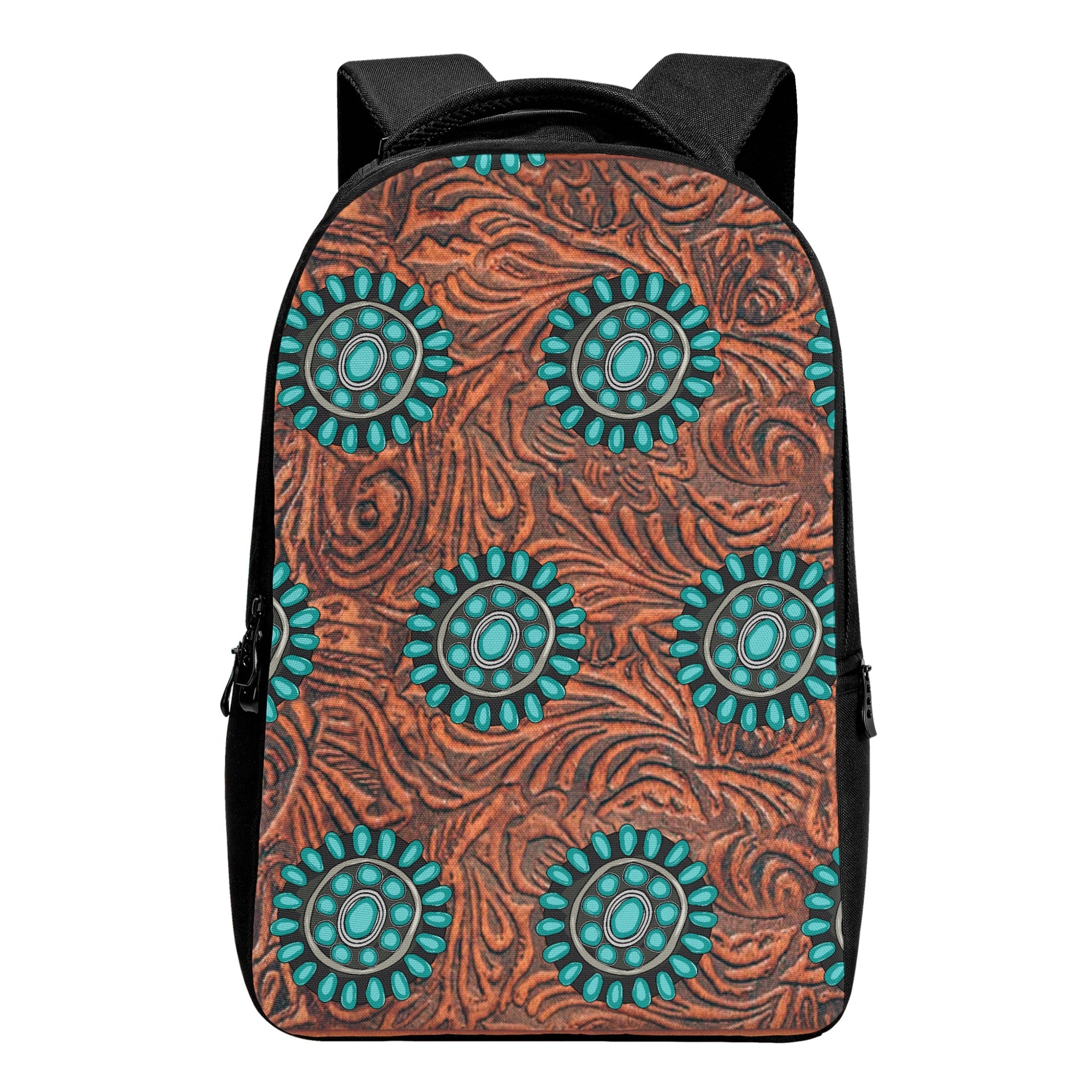 Tooled Leather and Turquoise Concho Printed Laptop Backpack