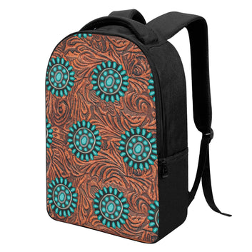 Tooled Leather and Turquoise Concho Printed Laptop Backpack