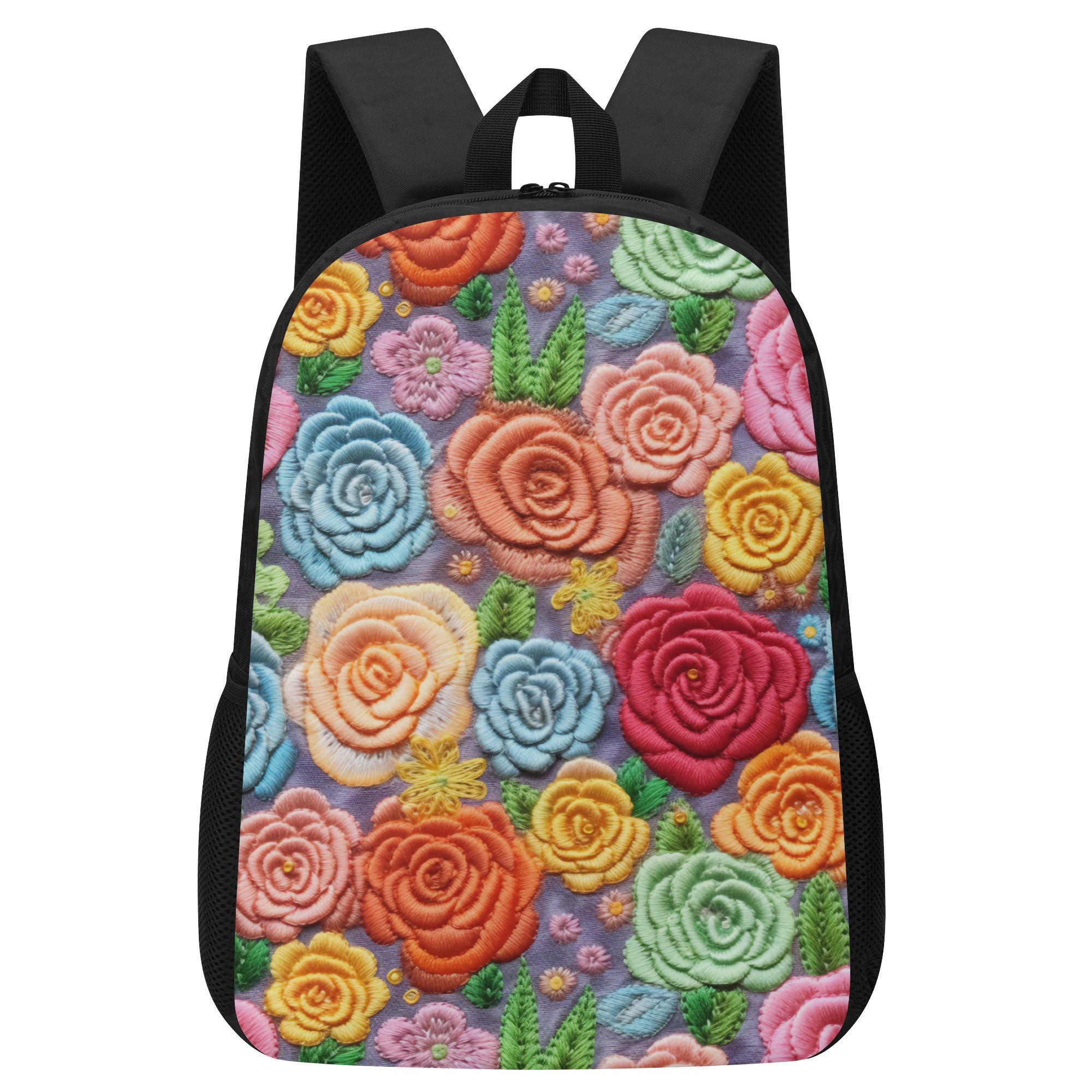 Faux Embroidered Floral 17 Inch Laptop Backpack