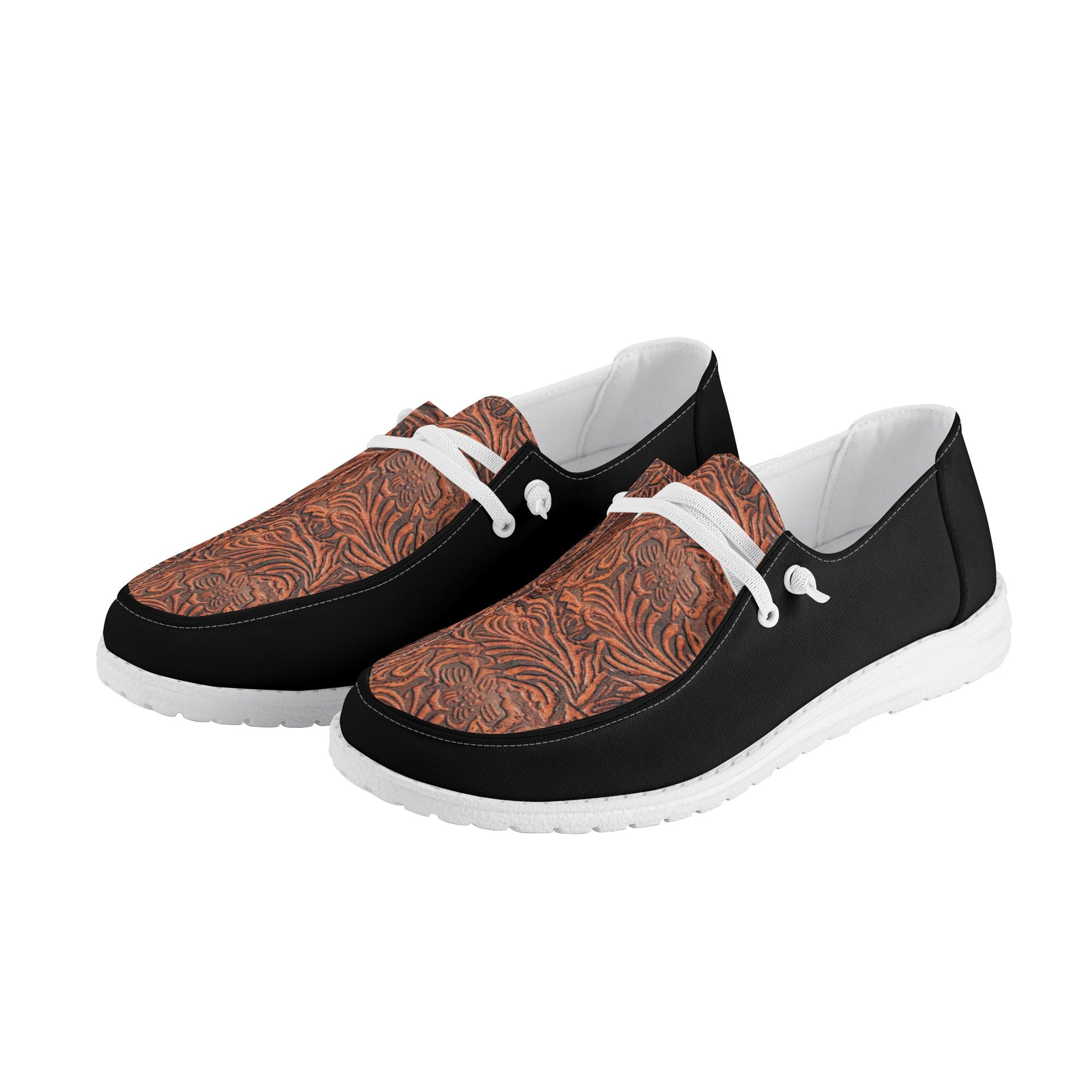 Tooled Leather Look Womens Canvas Loafers