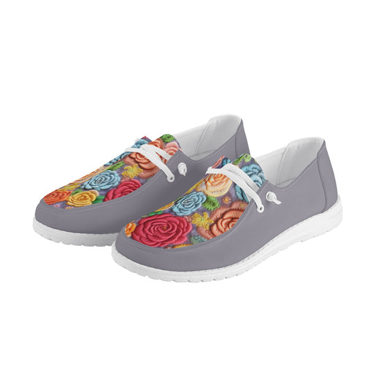 Faux Floral Embroidery Womens Canvas Loafers