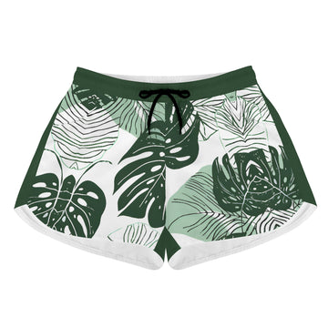 Womens Monstera Leaf Print Casual Shorts