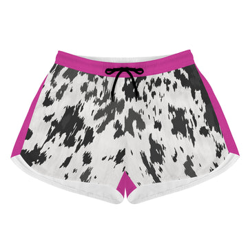 Womens Cowhide and Pink Print Casual Shorts