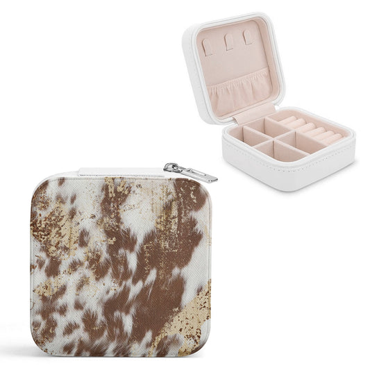 Cowpoke Acid Washed Cowhide PRINTED Square Jewelry Case Box