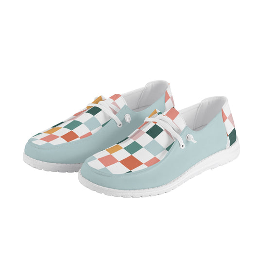 Womens Checkered Pastel Canvas Loafers