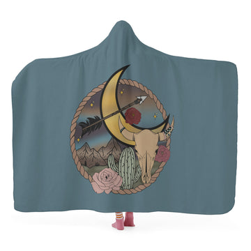 Western Scene Hooded Blanket Teal