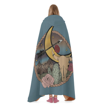 Western Scene Hooded Blanket Teal