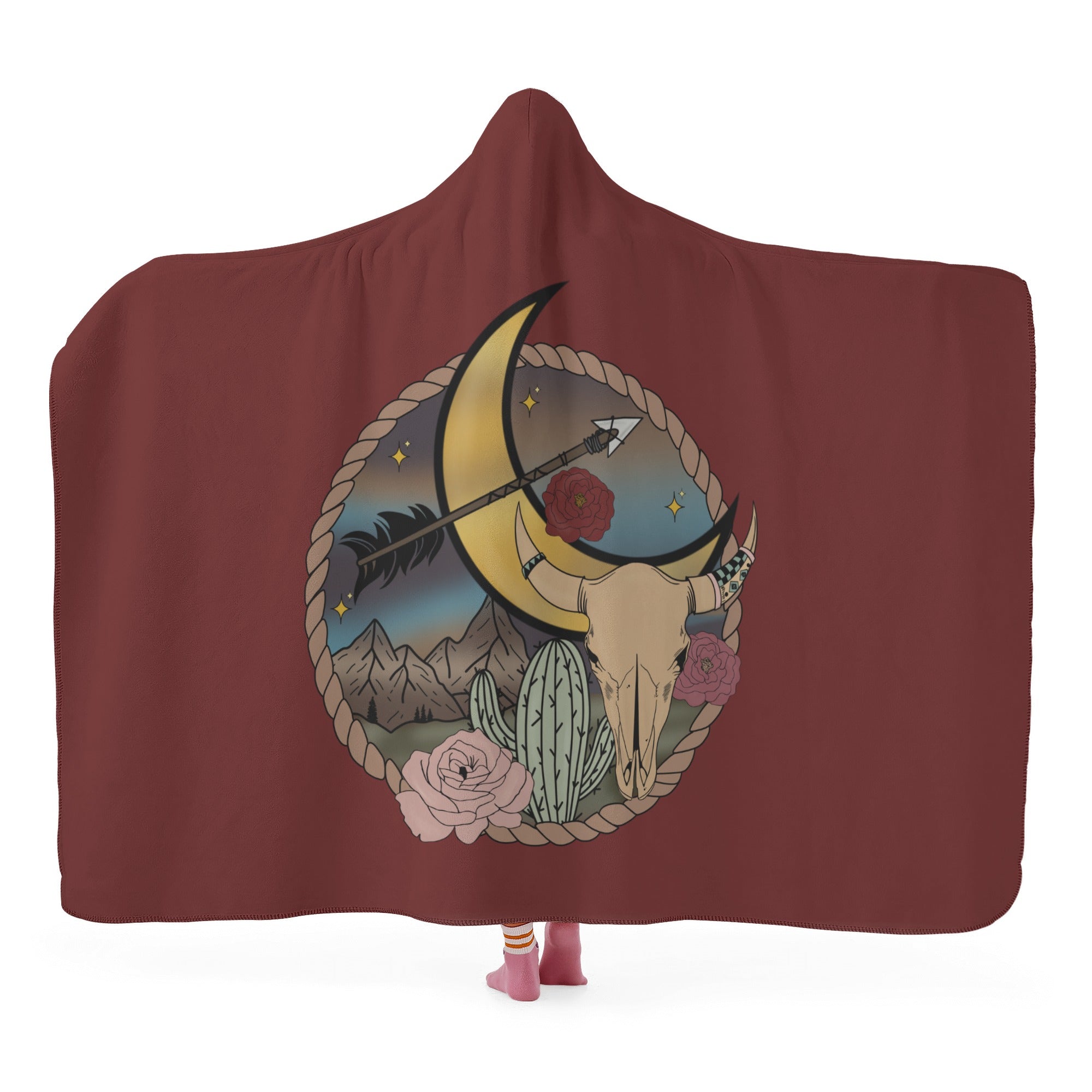 Desert Scene Hooded Blanket Maroon