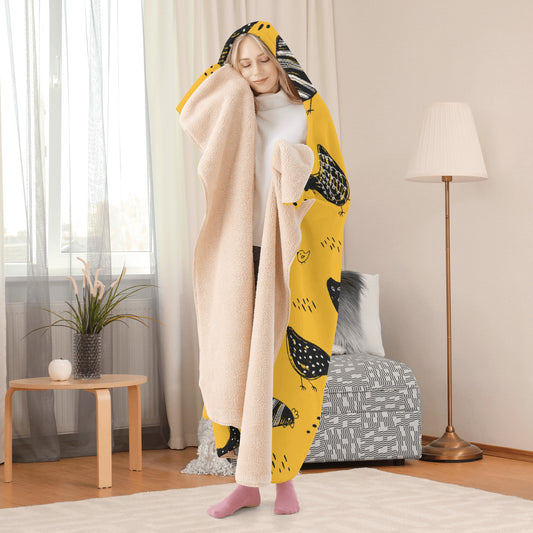 Mustard Chickens Hooded Blanket