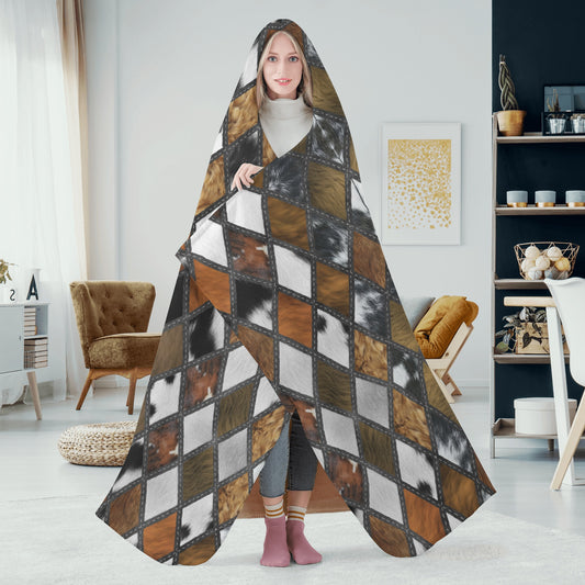 Diamond Western Patchwork Hooded Blanket