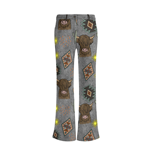 Highland cow western flare leg pants