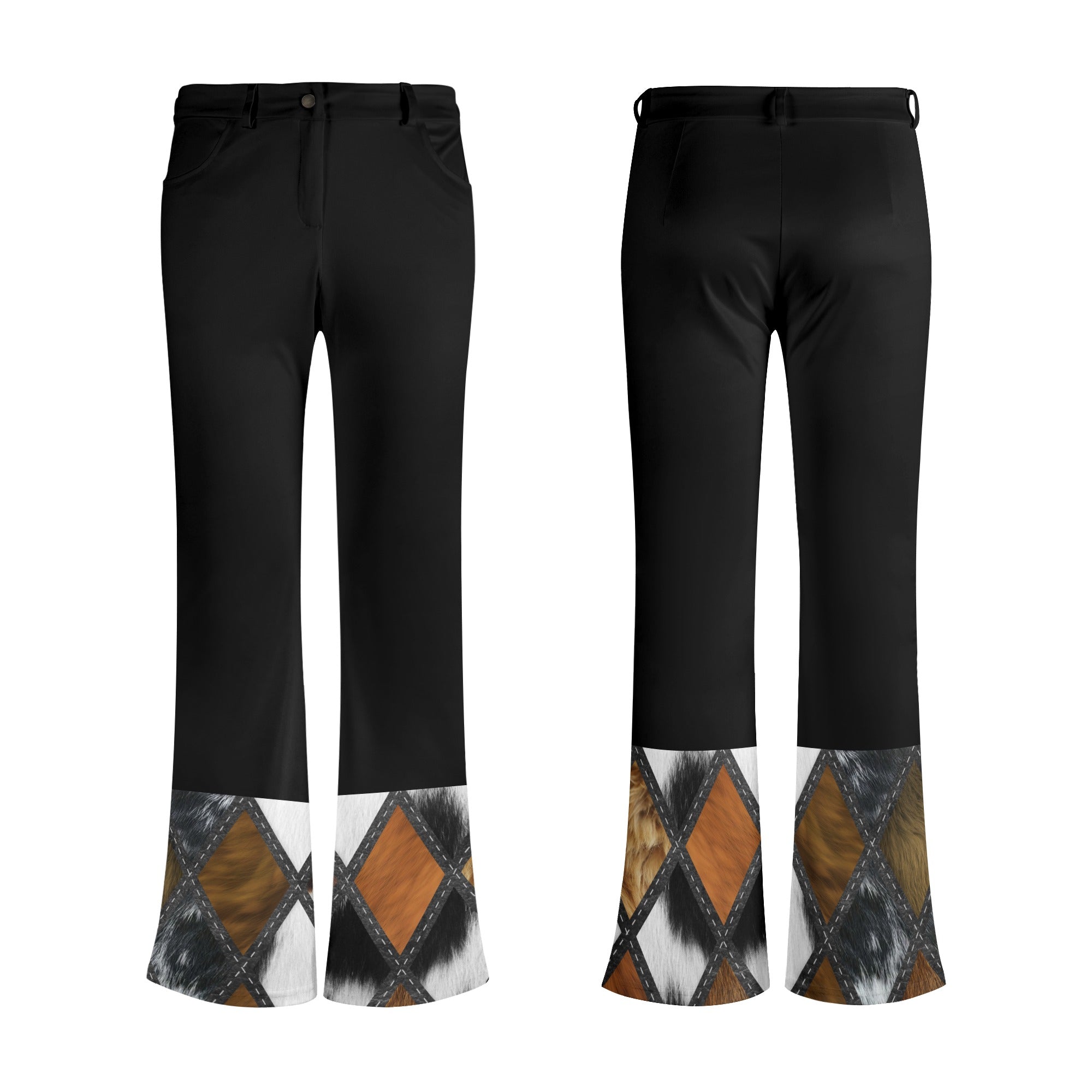 Diamond Cowhide Printed Flare Leg Pants