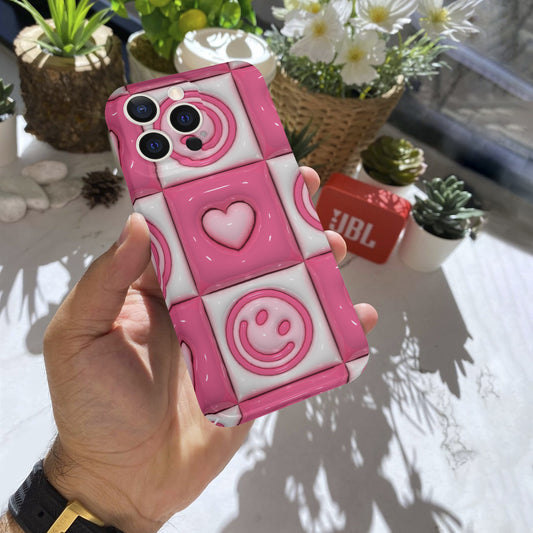 3d Puff Effect Pink Heart iPhone 15 Pro Phone Case