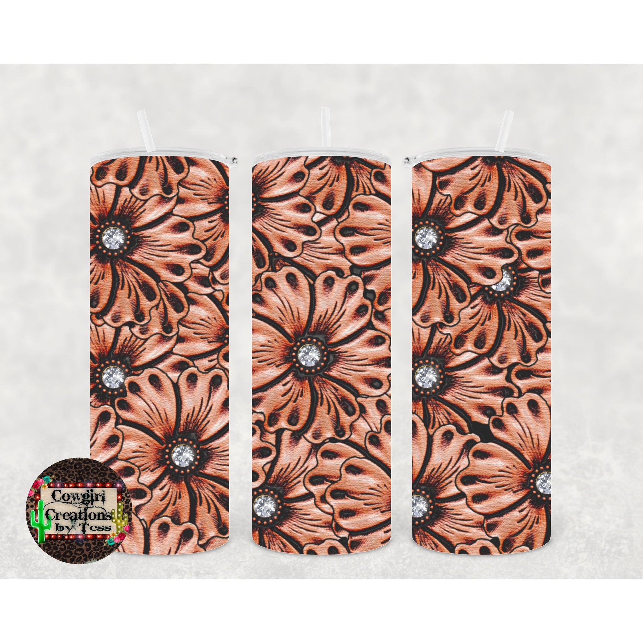 Tooled Leather Flowers OCB Tumbler