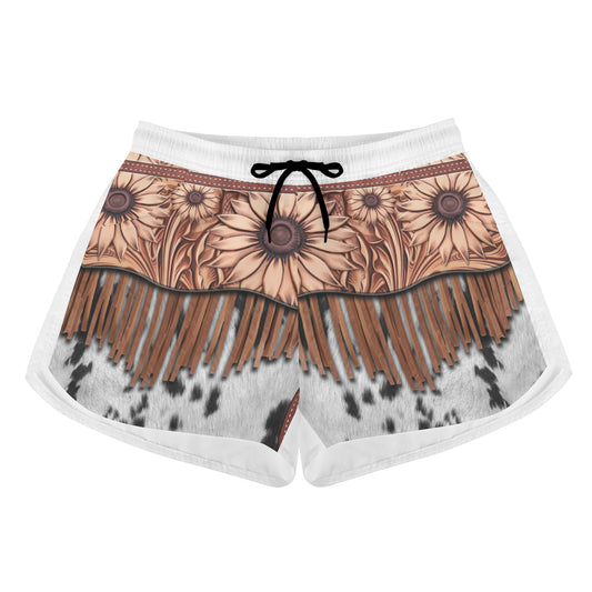 Women's Cowhide and Tooled Leather Print Casual Shorts