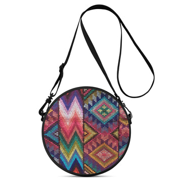 Threaded Aztec Print Round Satchel Bags