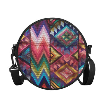 Threaded Aztec Print Round Satchel Bags