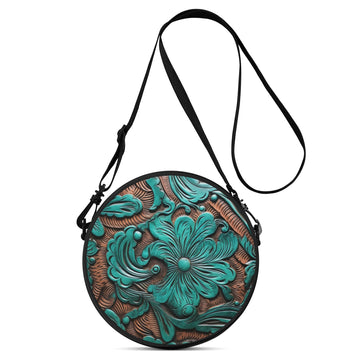 Turquoise Tooled Leather Printed Round Satchel Bags