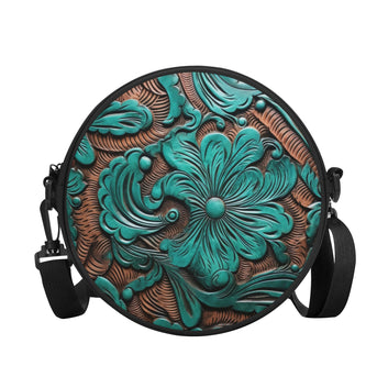 Turquoise Tooled Leather Printed Round Satchel Bags