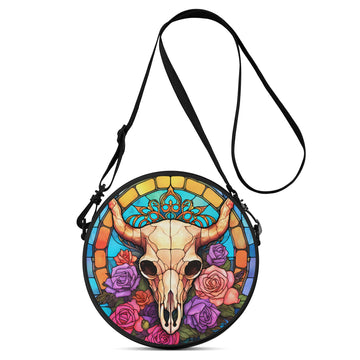 Stained glass steer skull printed Round Satchel Bags