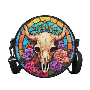 Stained glass steer skull printed Round Satchel Bags