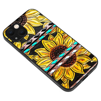 Tooled Leather and Sunflower iPhone13 Series Phone Cases