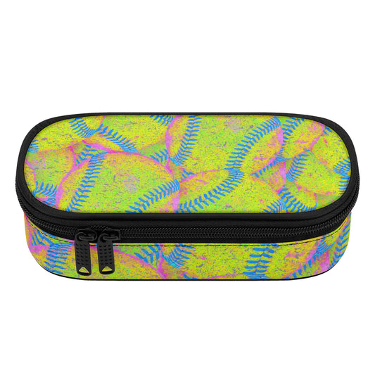 Neon Softball 3-Layer Pencil Case