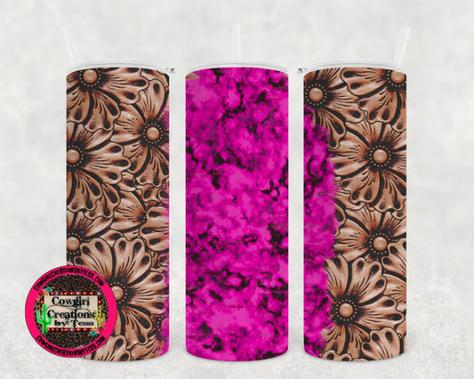 Pink Turquoise and Tooled Leather Tumbler 2125