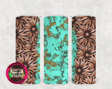 Turquoise and Tooled Leather Tumbler 2130