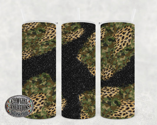 Camo Leopard Glitter Tumbler