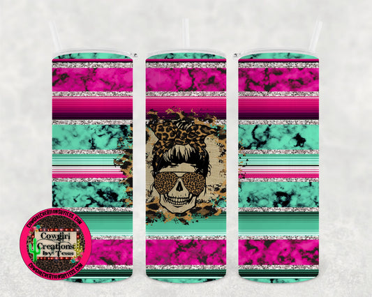 Pink Turquoise Skull Tumbler