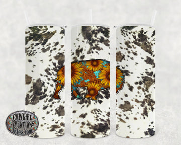 Sunflower Buffalo Cowhide Tumbler